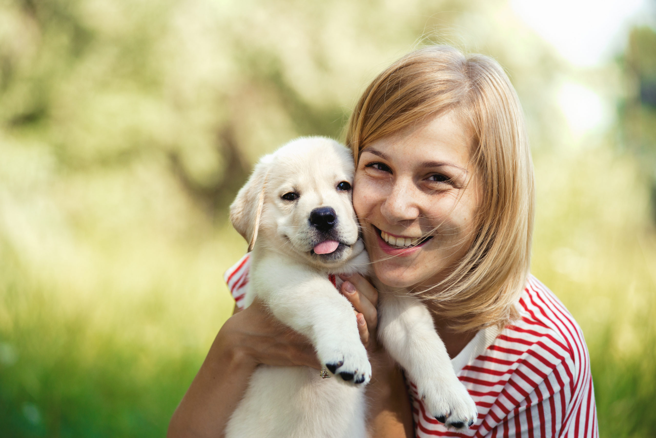 Girl with labrador puppy